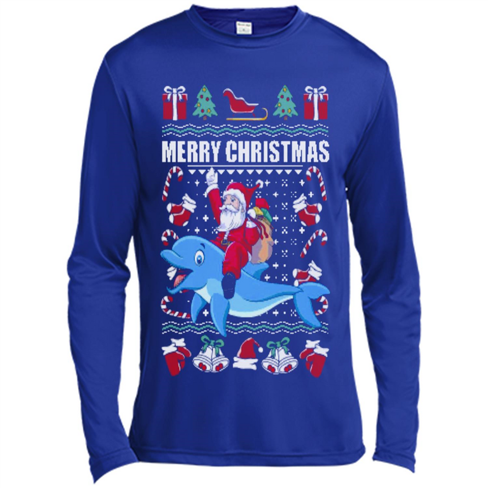Ugly Christmas Santa Riding Dolphin - Canvas Long Sleeve T-Shirt