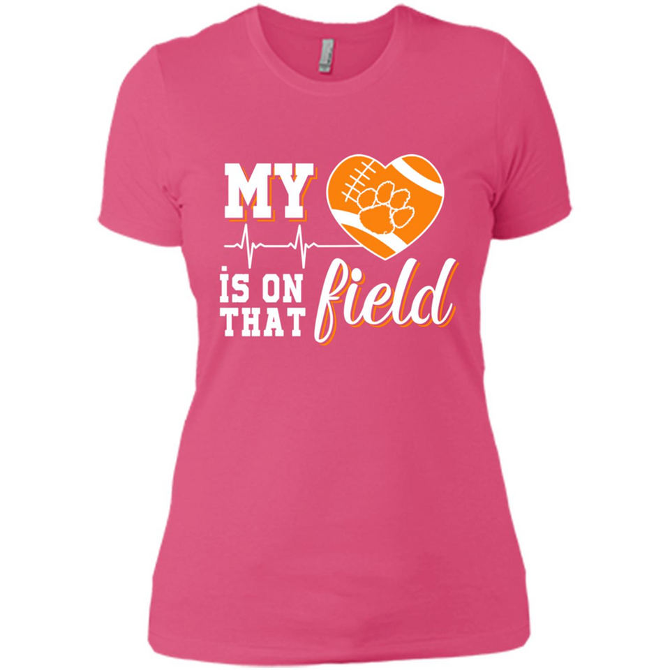 Clemson Tiger Paw Football My Heart is on that Field - Ladies' Boyfriend T-Shirt