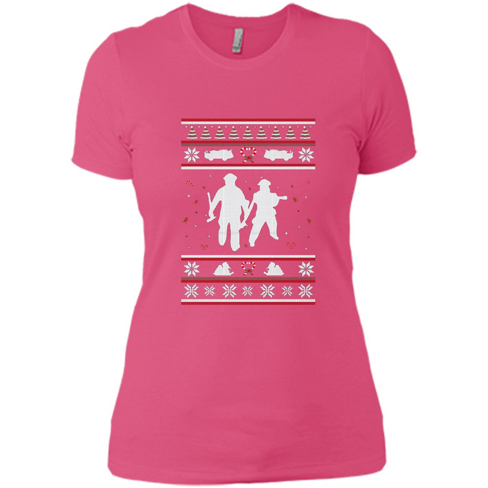 Christmas Ugly Sweater Firefighter Ugly Christmas Sweater - Ladies' Boyfriend T-Shirt