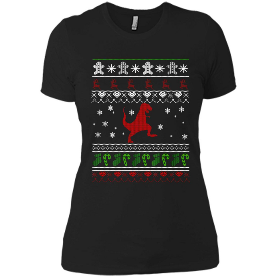 Dinosaur and Santa Ugly Christmas Sweater - Ladies' Boyfriend T-Shirt