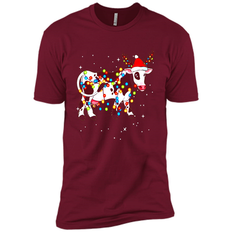 Christmas Lights Cow Wearing Santa Hat Funny Xmas Sweatshirt - Premium Short Sleeve T-Shirt