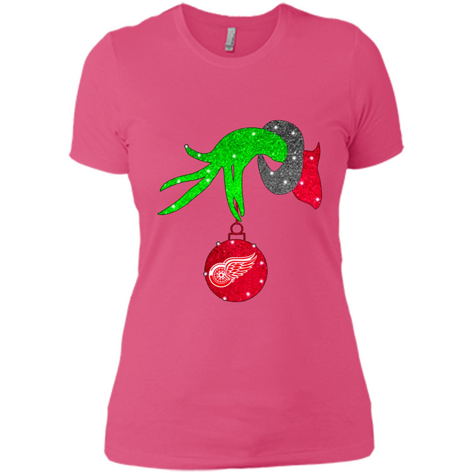 GRINCH HAND HOLDING DETROIT RED WINGS GLITTER CHRISTMAS PINGPONG