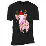 Christmas Lights Pig Wearing Santa Hat Funny Xmas - Premium Short Sleeve T-Shirt