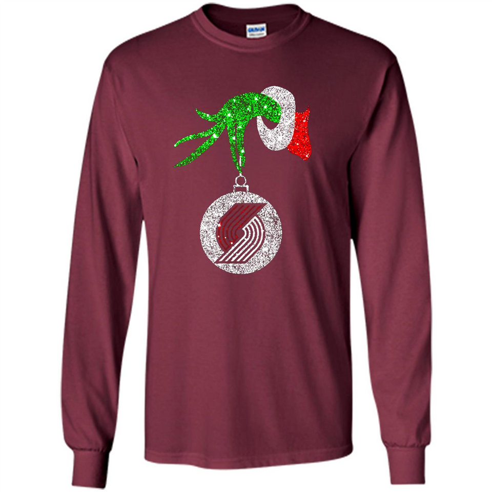 Amazing shirt Portland Trail Blazers Glitter Grinch Monogram Ornament Christmas - Long Sleeve T-Shirt