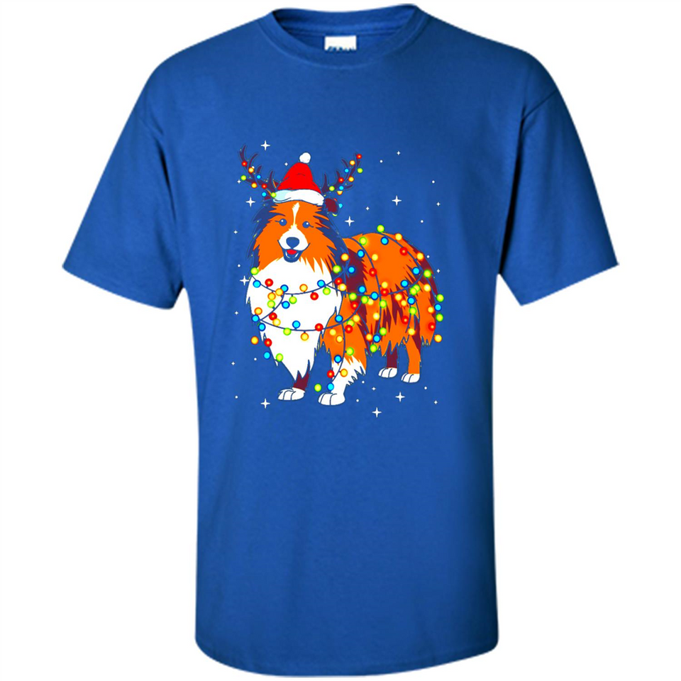 Christmas Lights Shetland Sheepdog Wearing Santa Hat Funny Xmas Mug - Shirt