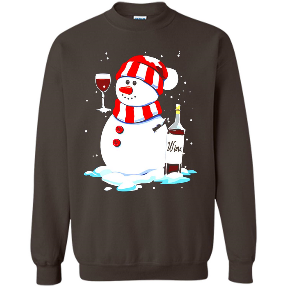 Cute Snowman drink Red Wine Christmas T-Shirt - Sweatshirt