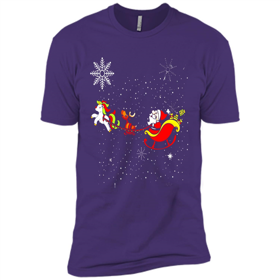 Christmas Unicorn Rudolph and Santa - Premium Short Sleeve T-Shirt