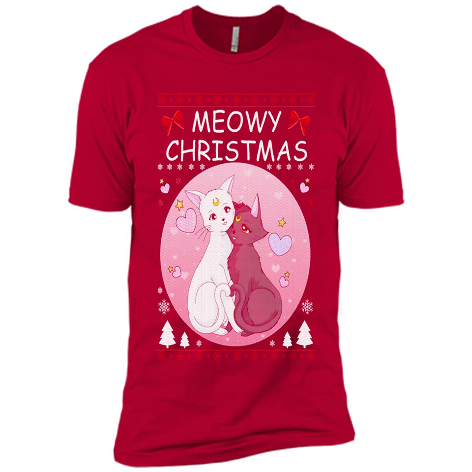 Sailor Moon Yin Yang Cat Love Ugly Christmas Sweater - Premium Short Sleeve T-Shirt