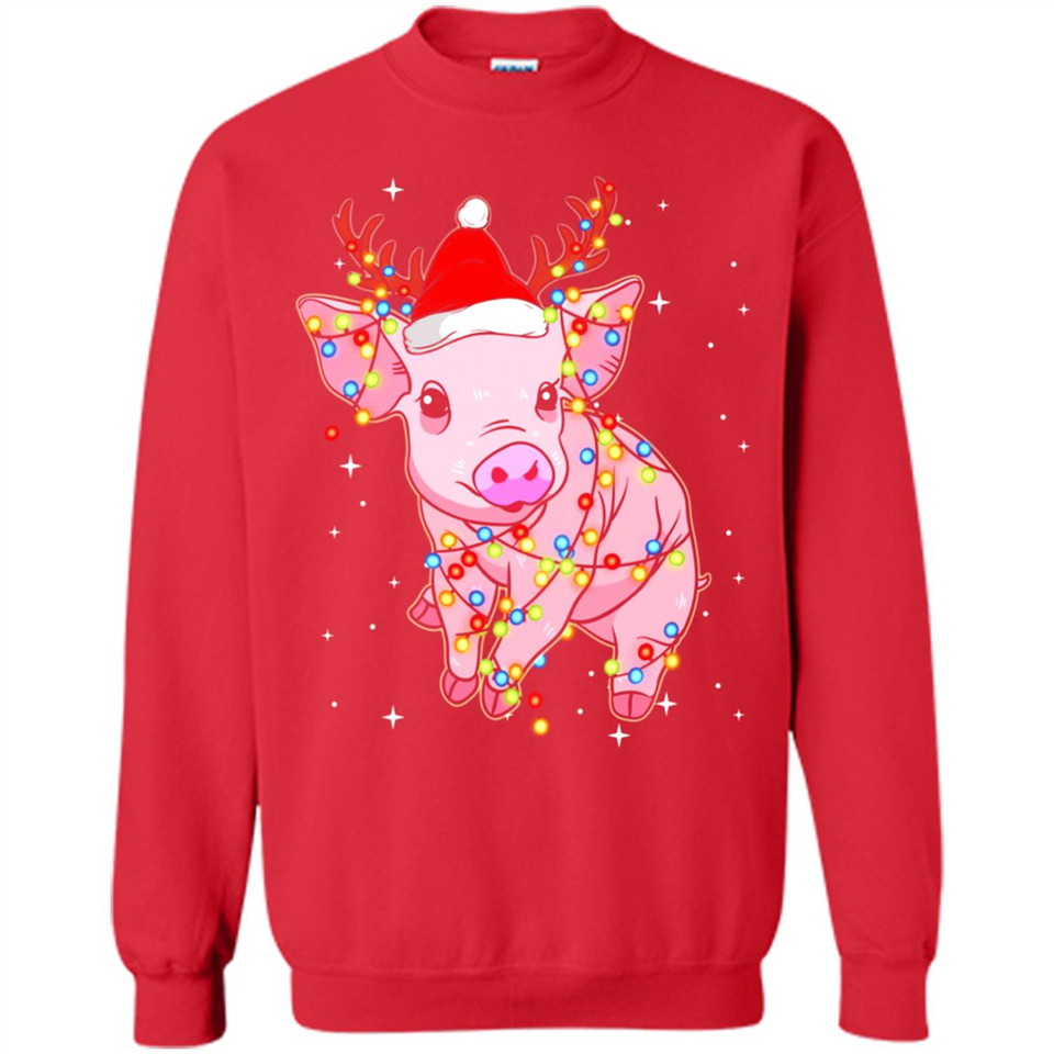 Christmas Lights Pig Wearing Santa Hat Funny Xmas - Sweatshirt