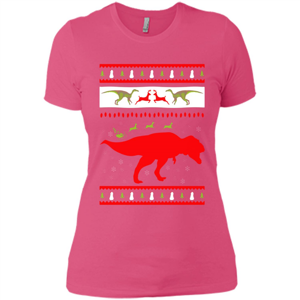 Dinosaur and Santa Clause Ugly Christmas Sweater - Ladies' Boyfriend T-Shirt