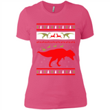Dinosaur and Santa Clause Ugly Christmas Sweater - Ladies' Boyfriend T-Shirt