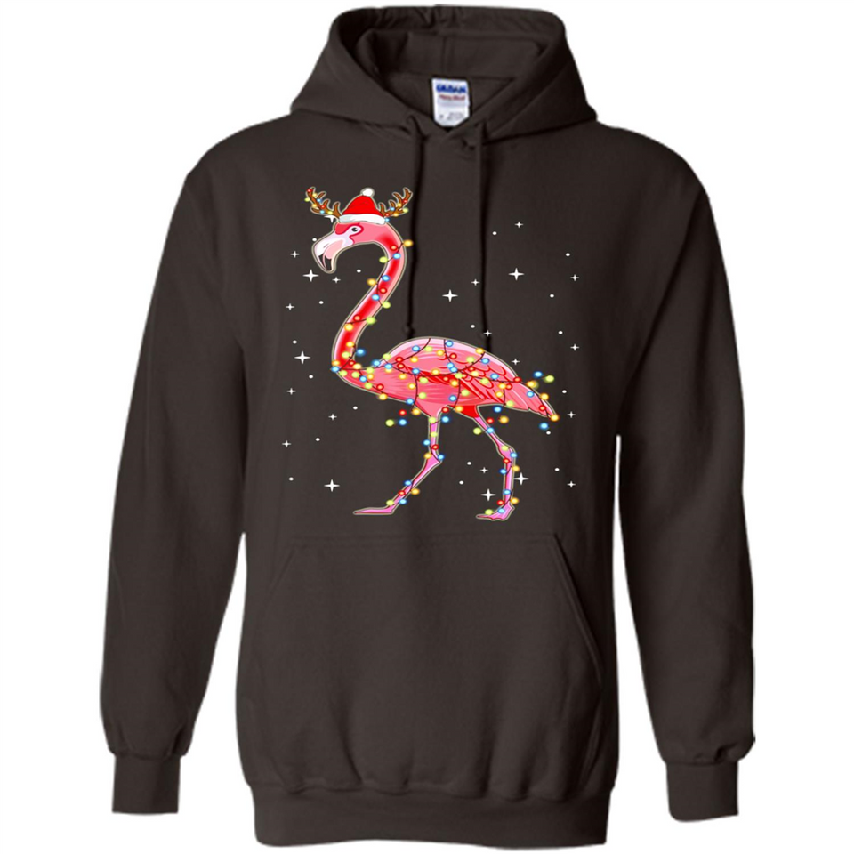 Christmas Lights Flamingo Wearing Santa Hat Funny Xmas - Hoodie