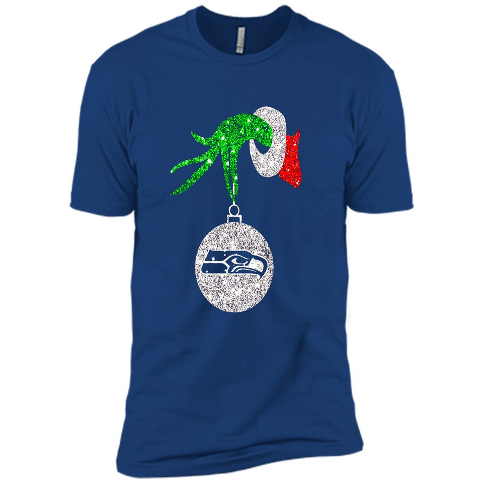 Funny Seattle Seahawks Glitter Grinch Monogram Ornament Christmas Gift - Premium Short Sleeve T-Shirt