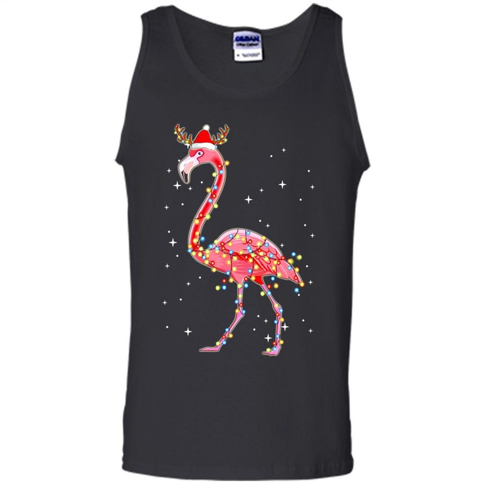 Christmas Lights Flamingo Wearing Santa Hat Funny Xmas - Tank Top