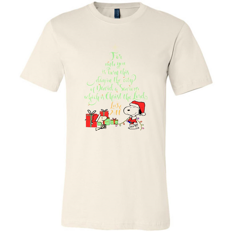 Snoopy Merry Christmas with Christmas tree T-Shirt - Canvas Unisex T-Shirt