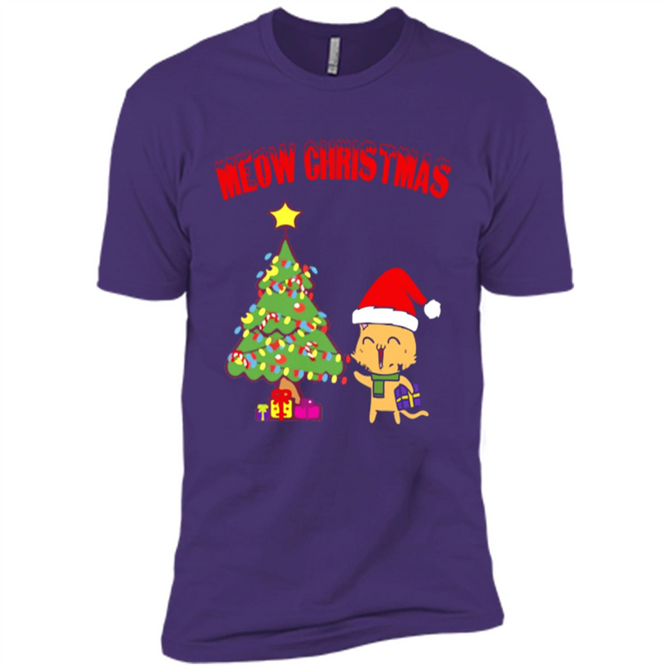 Meow merry christmas- cat and pine merry christmas - Premium Short Sleeve T-Shirt