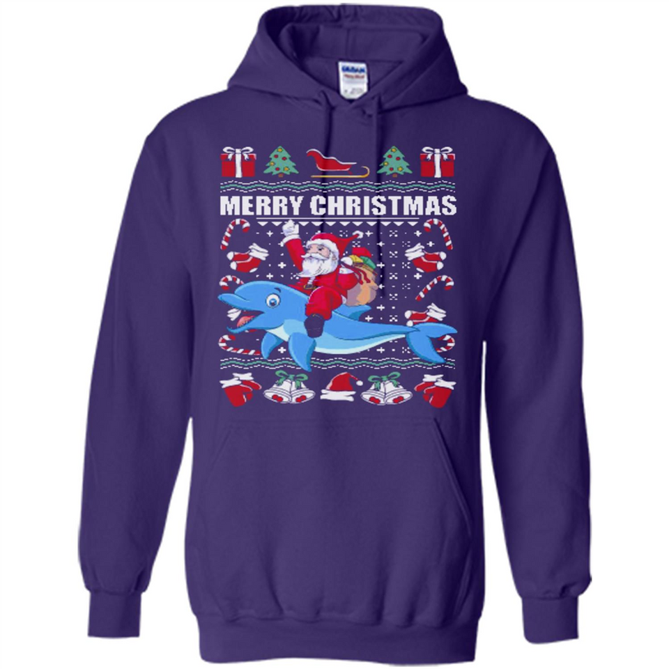Ugly Christmas Santa Riding Dolphin - Hoodie