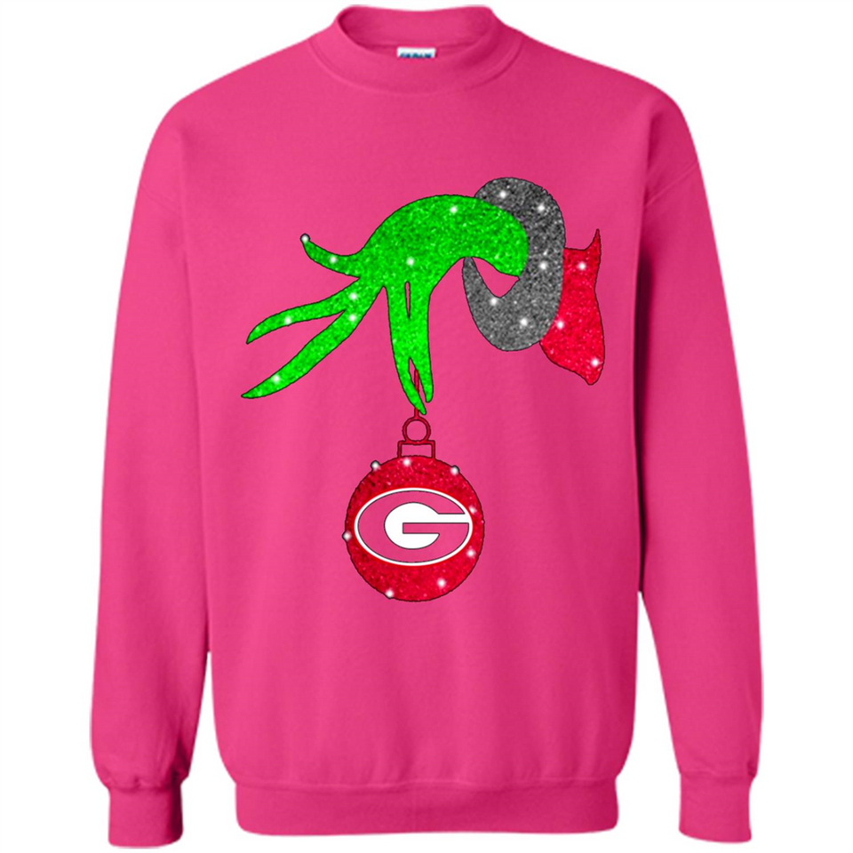 GRINCH HAND HOLDING GEORGIA BULLDOGS GLITTER CHRISTMAS PINGPONG