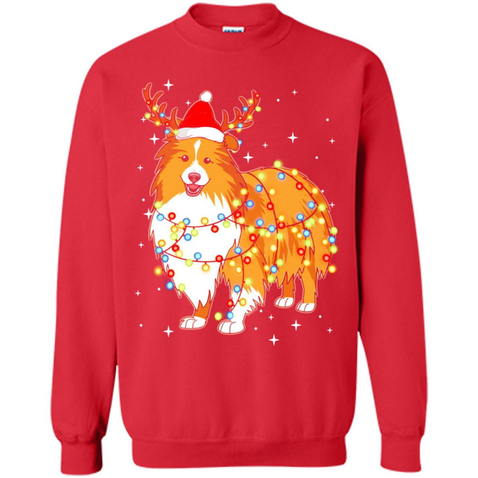 Christmas Lights Shetland Sheepdog Wearing Santa Hat Funny Xmas - Sweatshirt