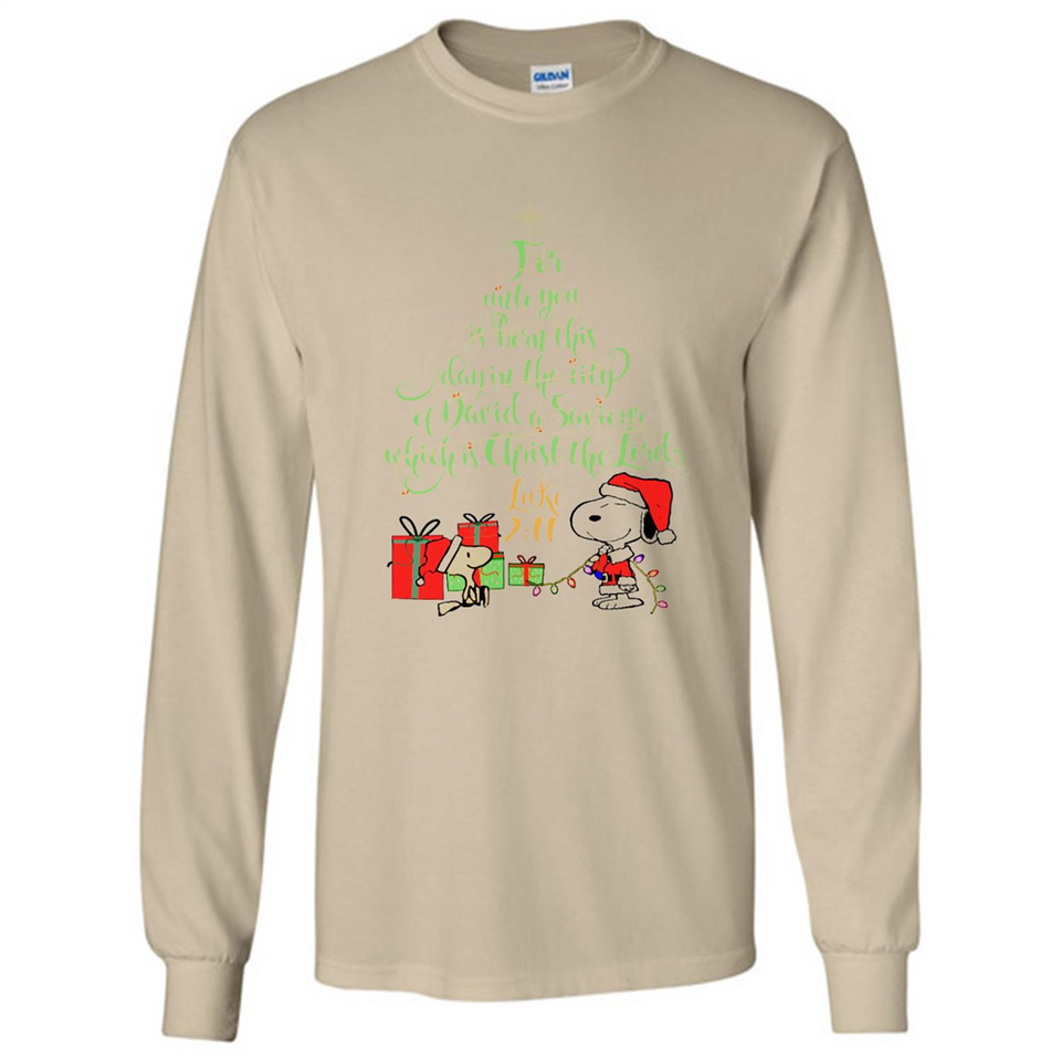 Snoopy Merry Christmas with Christmas tree T-Shirt - Long Sleeve T-Shirt