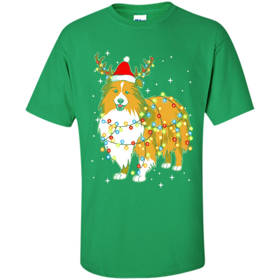 Christmas Lights Shetland Sheepdog Wearing Santa Hat Funny Xmas - Shirt