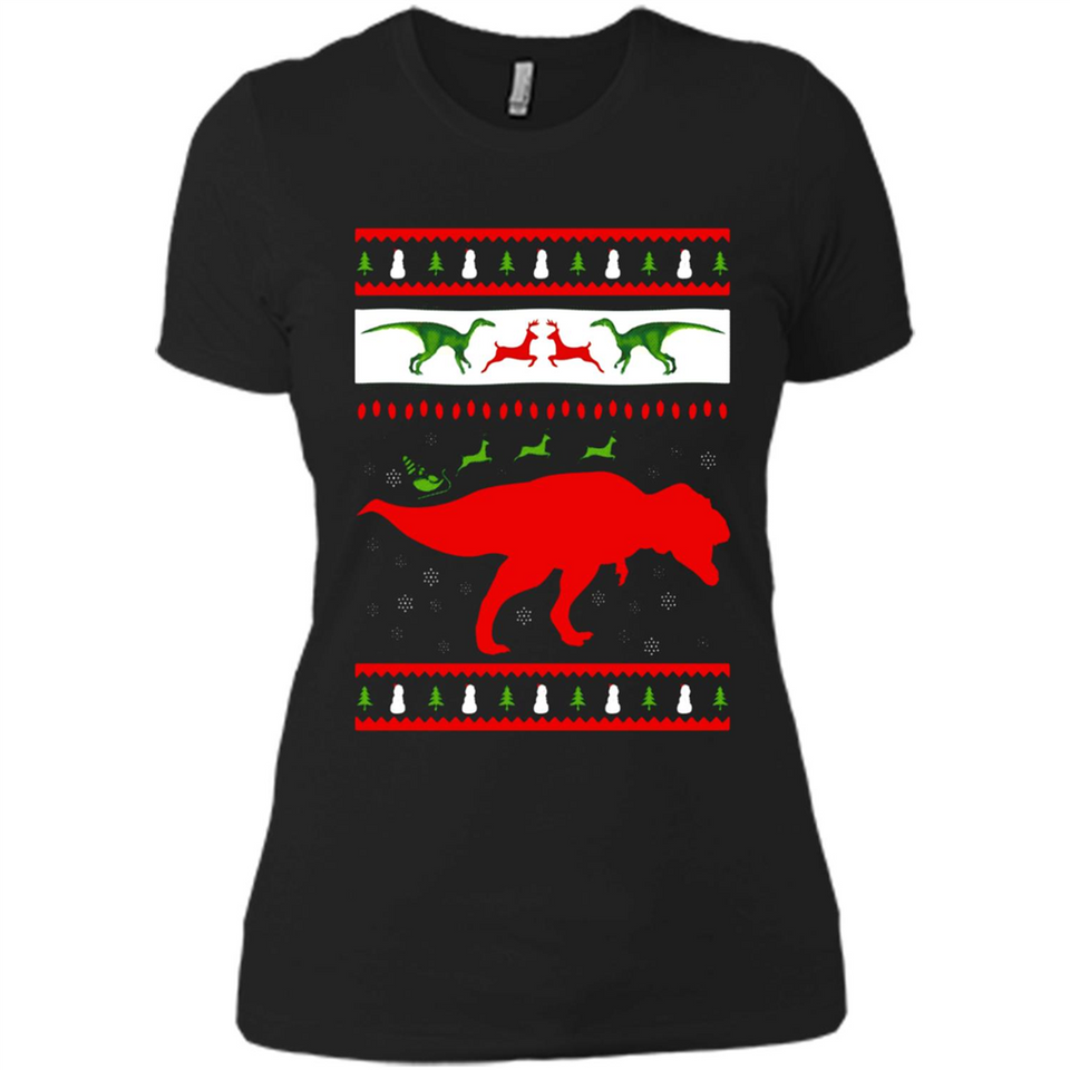 Dinosaur and Santa Clause Ugly Christmas Sweater - Ladies' Boyfriend T-Shirt