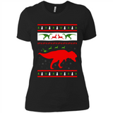 Dinosaur and Santa Clause Ugly Christmas Sweater - Ladies' Boyfriend T-Shirt