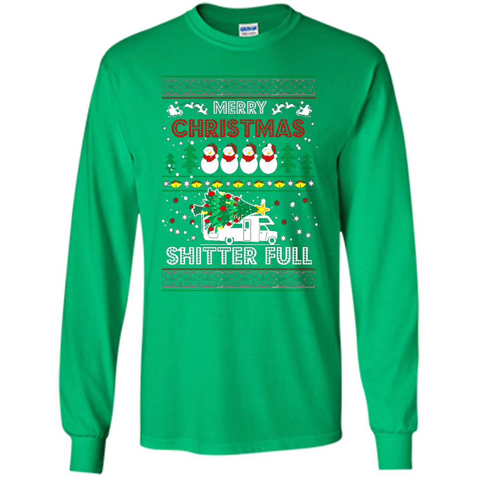 Merry Christmas Shitter Full Christmas Tree Snowman Sweater PINGPONG - Long Sleeve T-Shirt