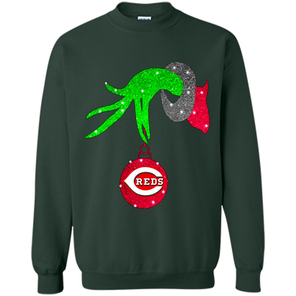 GRINCH HAND HOLDING CINCINNATI REDS GLITTER CHRISTMAS PINGPONG