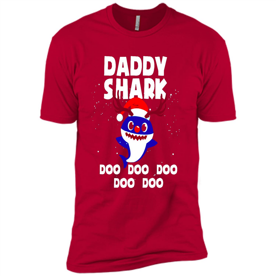 Daddy Shark Costume Reindeer Funny Christmas T-Shirt - Premium Short Sleeve T-Shirt