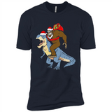 Bigfoot Riding Dinosaurus T-Shirt Funny Bigfoot Santa - Premium Short Sleeve T-Shirt
