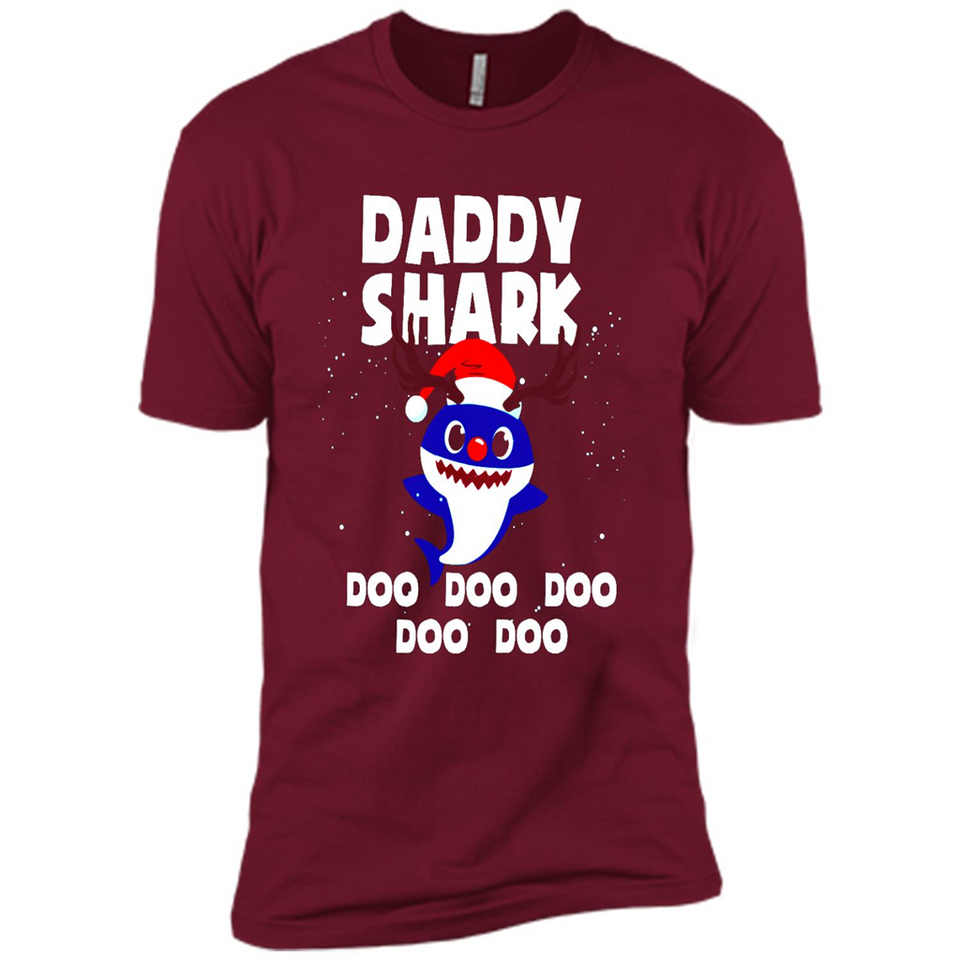Daddy Shark Costume Reindeer Funny Christmas T-Shirt - Premium Short Sleeve T-Shirt