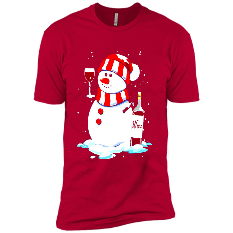 Cute Snowman drink Red Wine Christmas T-Shirt - Premium Short Sleeve T-Shirt