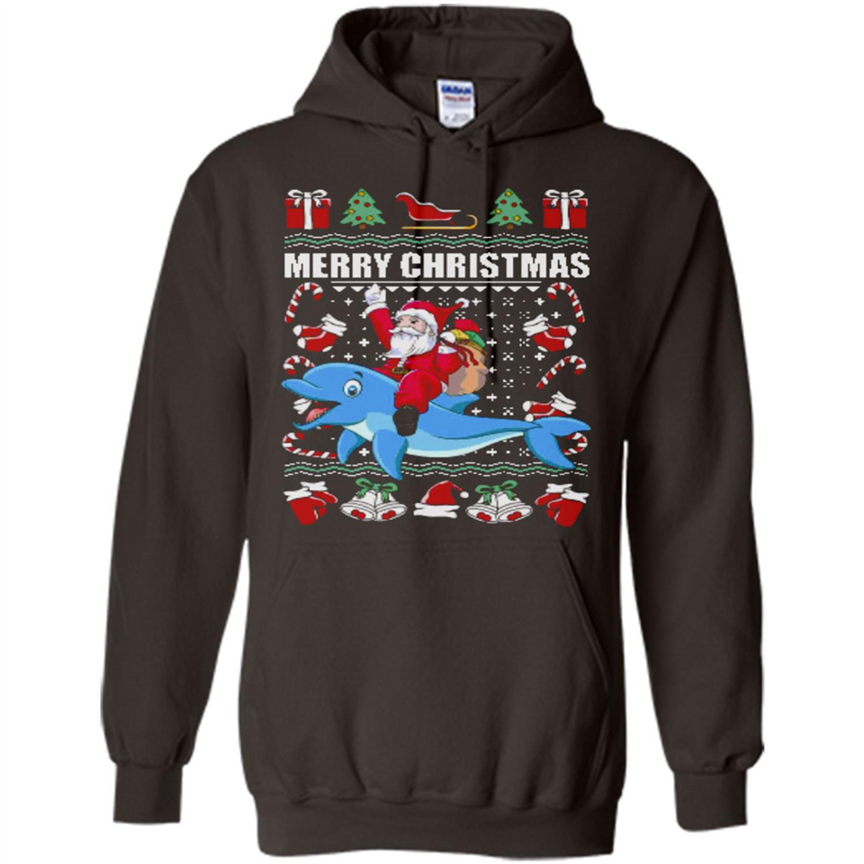 Ugly Christmas Santa Riding Dolphin - Hoodie