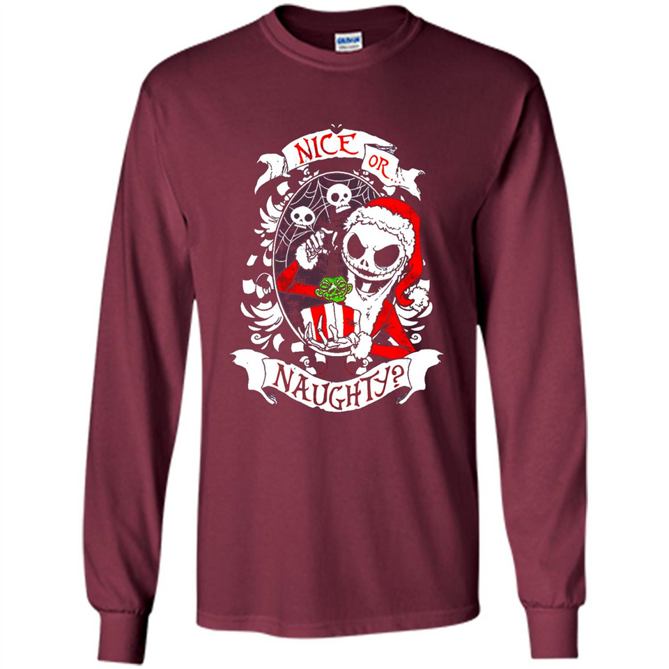 Christmas Shirt, Santa Nice Or Naughty Xmas - Long Sleeve T-Shirt