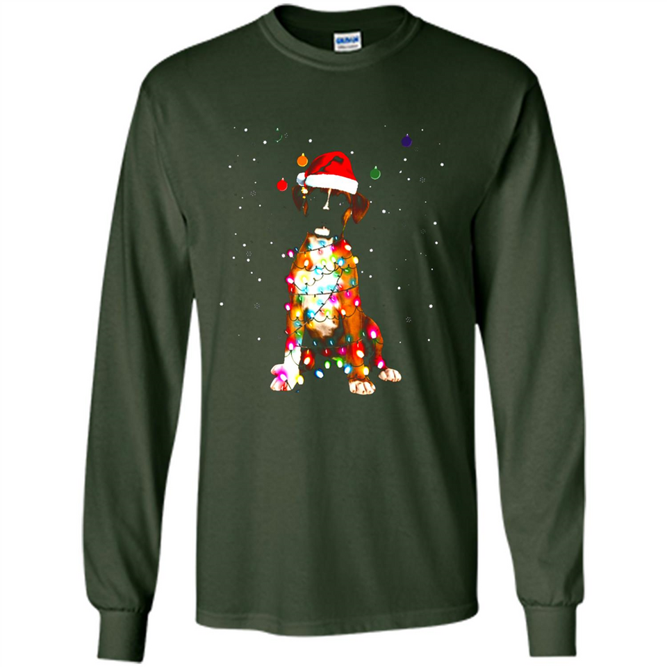 Christmas Lights Boxer Dog Funny Xmas Sweatshirt - Long Sleeve T-Shirt