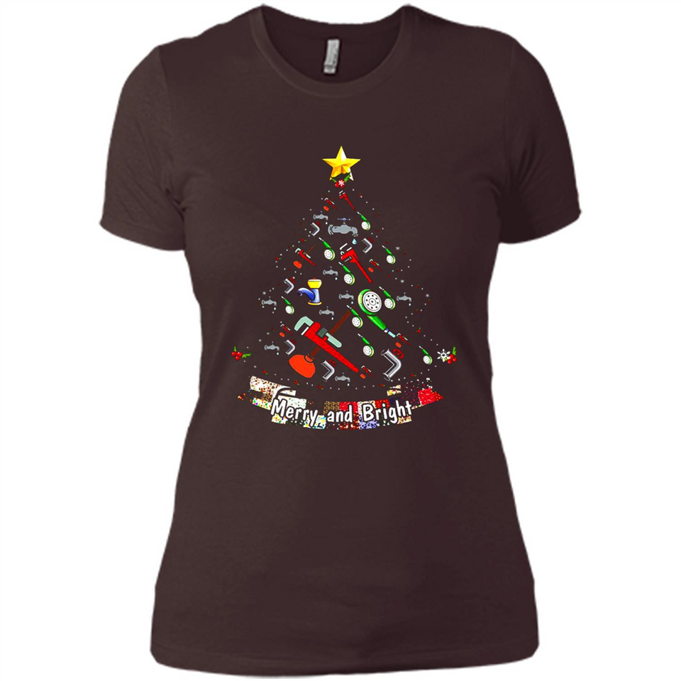Merry And Bright Plumber Christmas Tree Shirt PINGPONG - Ladies' Boyfriend T-Shirt