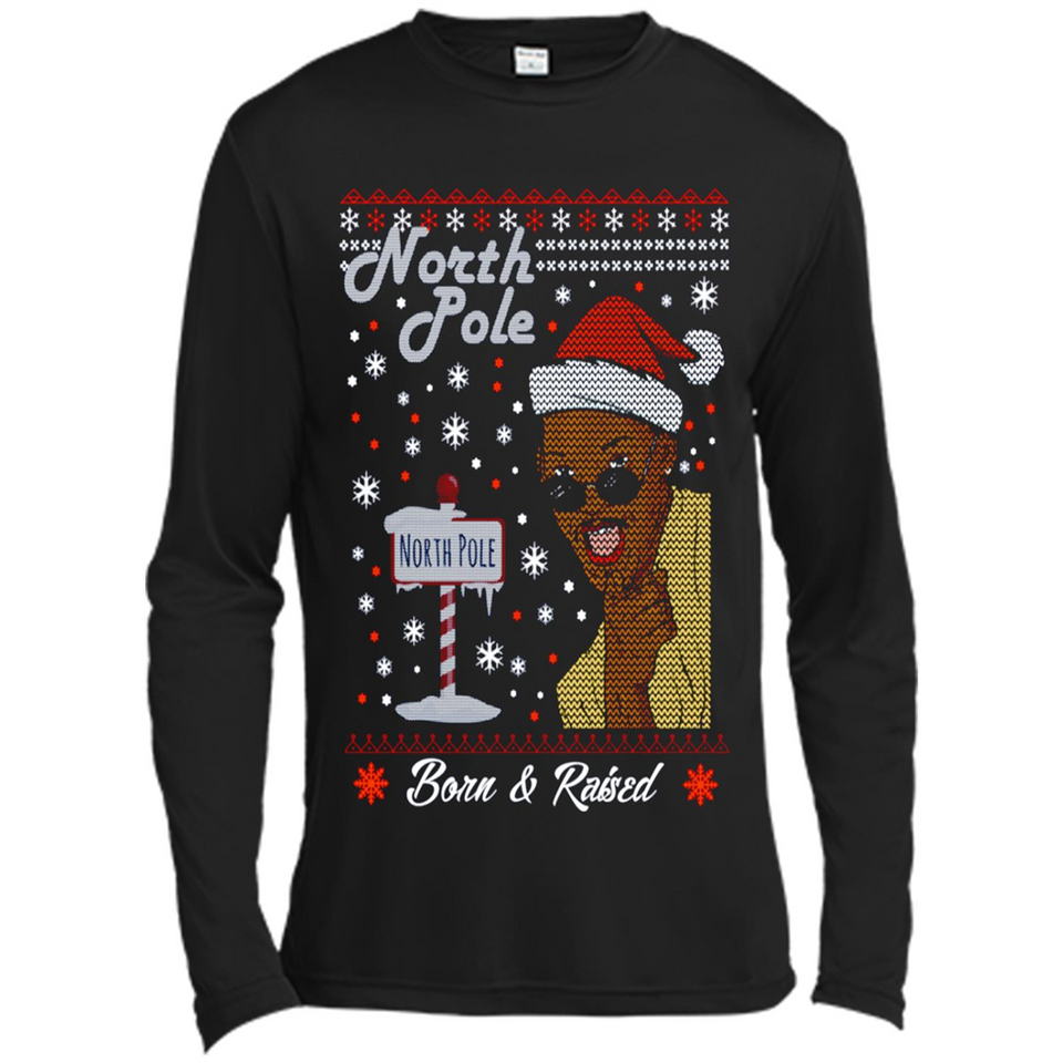North Pole Born and Raised Shirt, Merry Xmas Ugly Christmas - Canvas Long Sleeve T-Shirt
