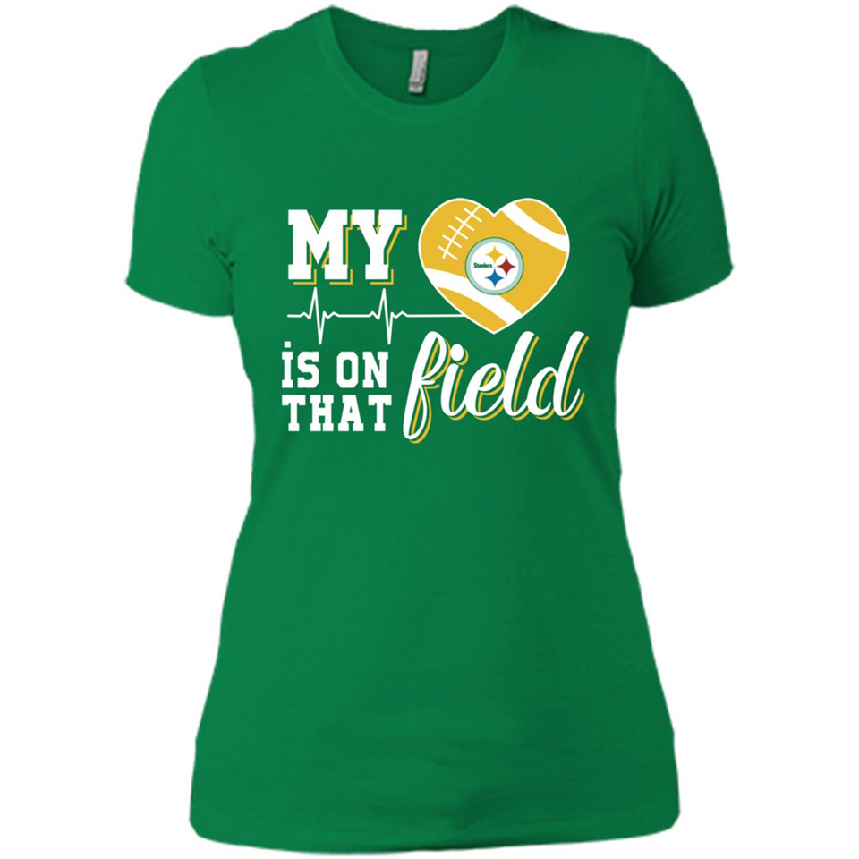 Pittsburgh Steelers Football My Heart is on that Field - Ladies' Boyfriend T-Shirt