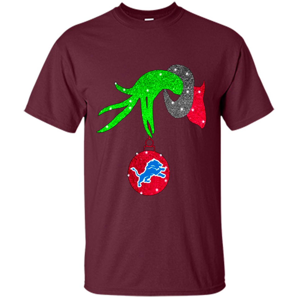 GRINCH HAND HOLDING DETROIT LIONS GLITTER CHRISTMAS PINGPONG
