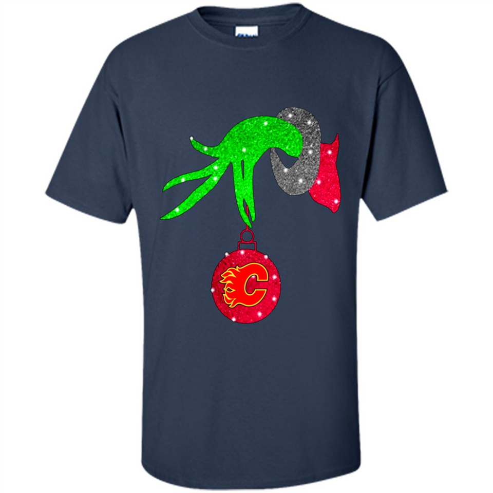 GRINCH HAND HOLDING CALGARY FLAMES GLITTER CHRISTMAS PINGPONG