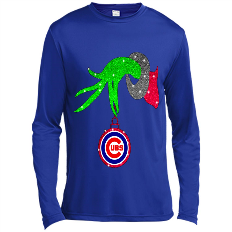 GRINCH HAND HOLDING CHICAGO CUBS GLITTER CHRISTMAS PINGPONG