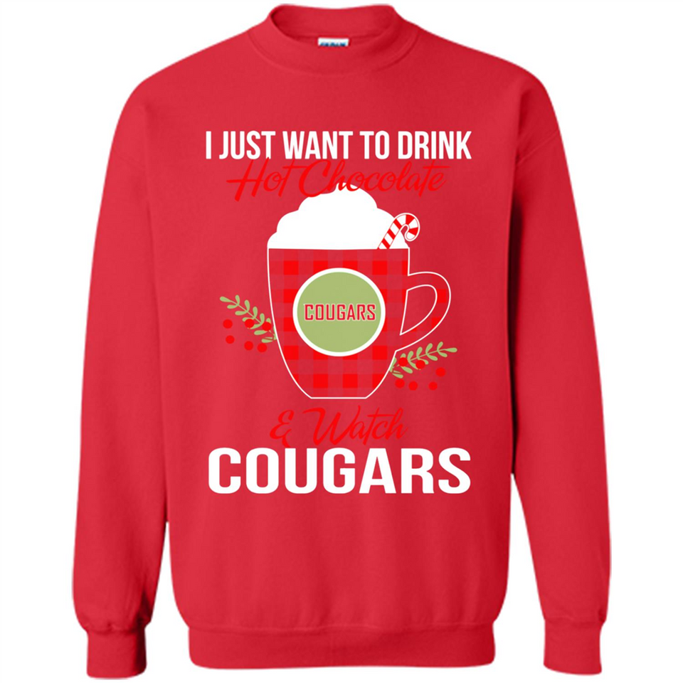I Just Want To Drink Hot Chocolate & Watch Washington State Cougars Ugly Christmas Sweater PINGPONG