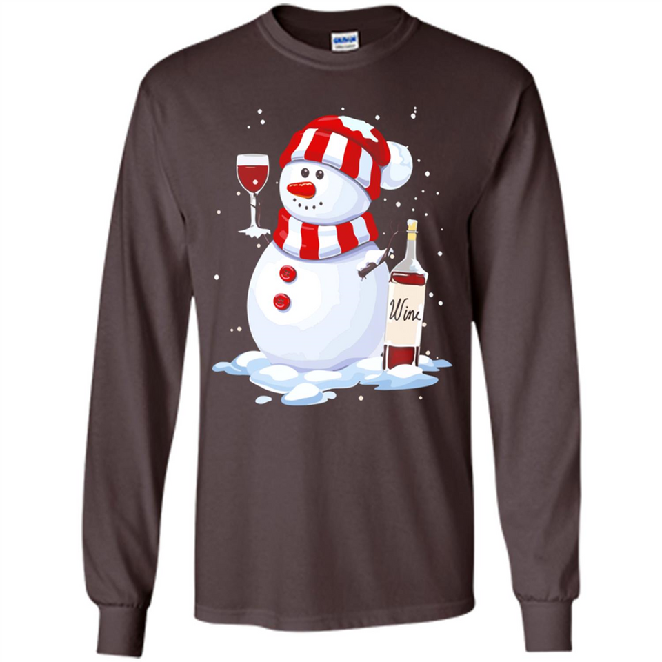 Cute Snowman drink Red Wine Christmas - Long Sleeve T-Shirt