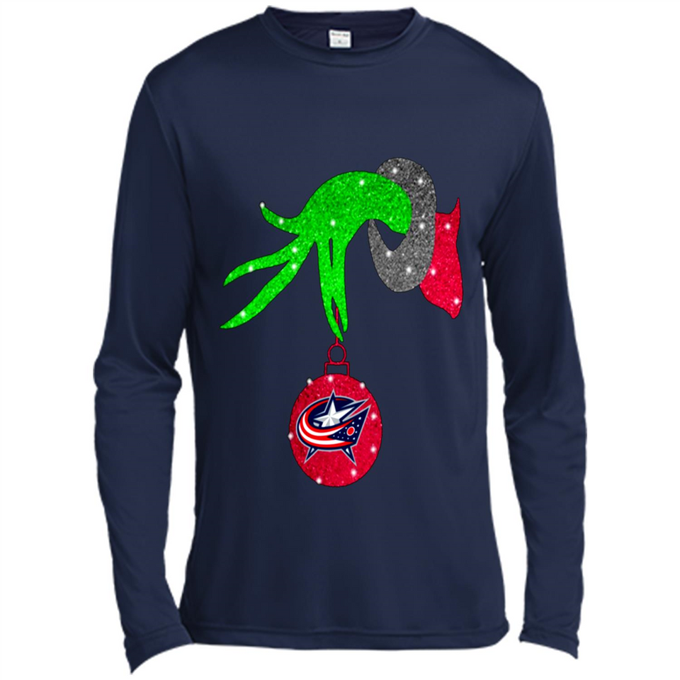 GRINCH HAND HOLDING COLUMBUS BLUE JACKETS GLITTER CHRISTMAS PINGPONG
