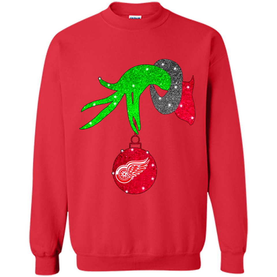 GRINCH HAND HOLDING DETROIT RED WINGS GLITTER CHRISTMAS PINGPONG