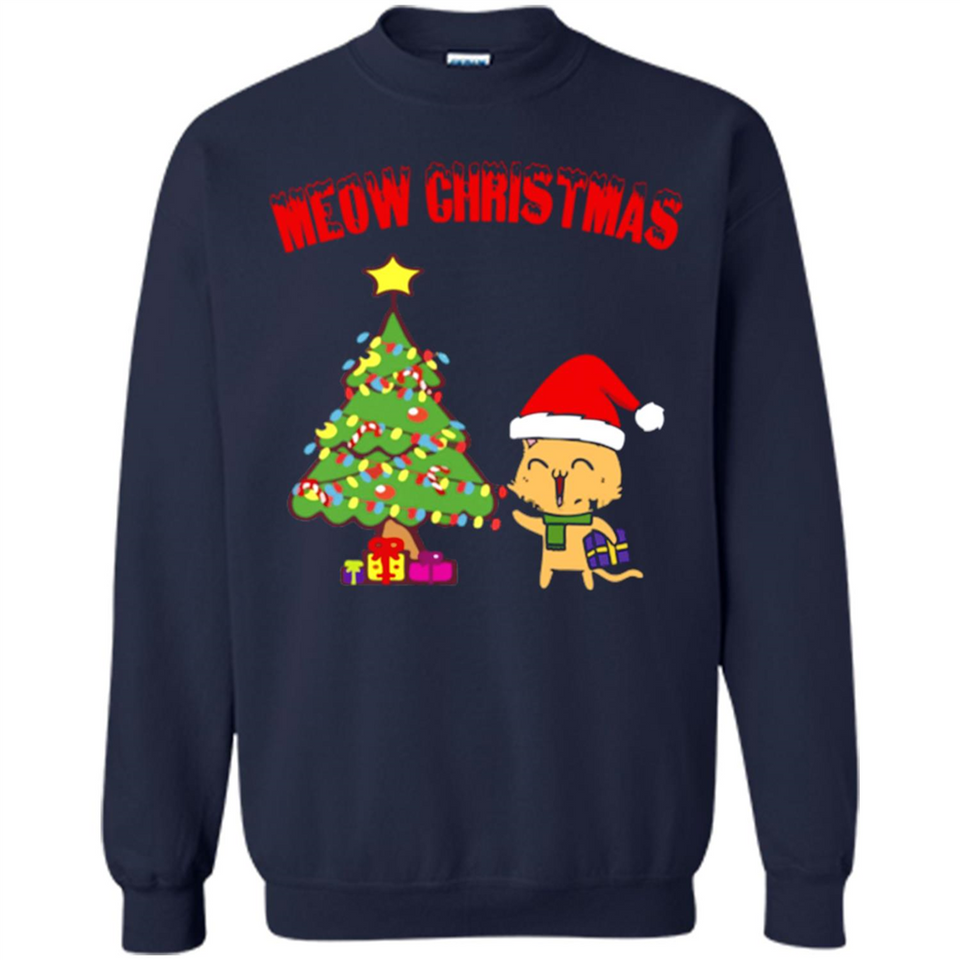 Meow merry christmas- cat and pine merry christmas - Sweatshirt