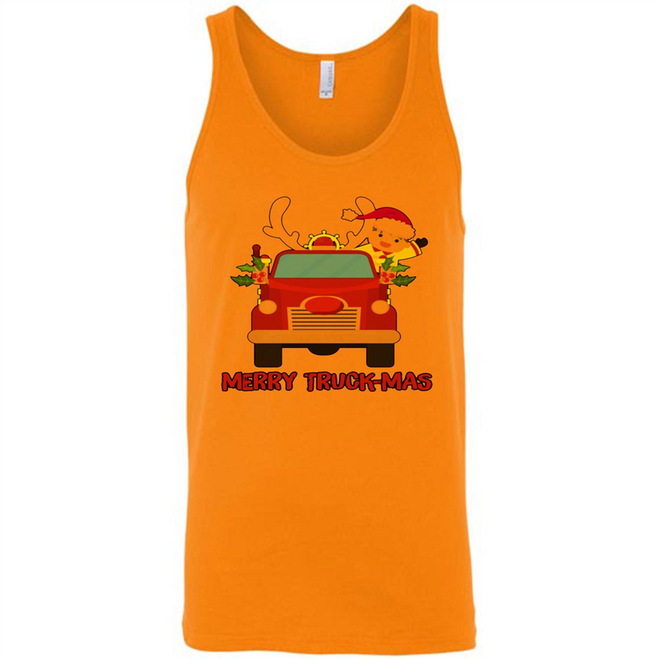 Merry Truck-Mas Christmas Fire Truck Cute Reindeer Sporty - Canvas Unisex Tank