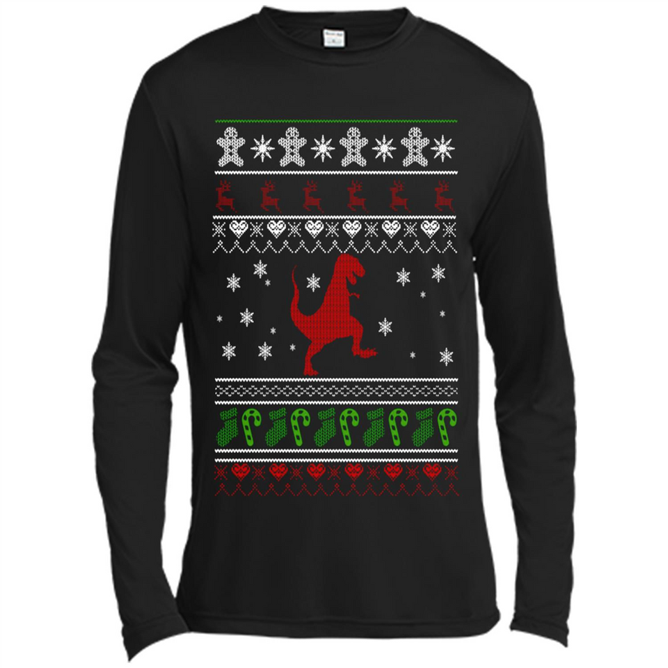 Dinosaur and Santa Ugly Christmas Sweater - Canvas Long Sleeve T-Shirt