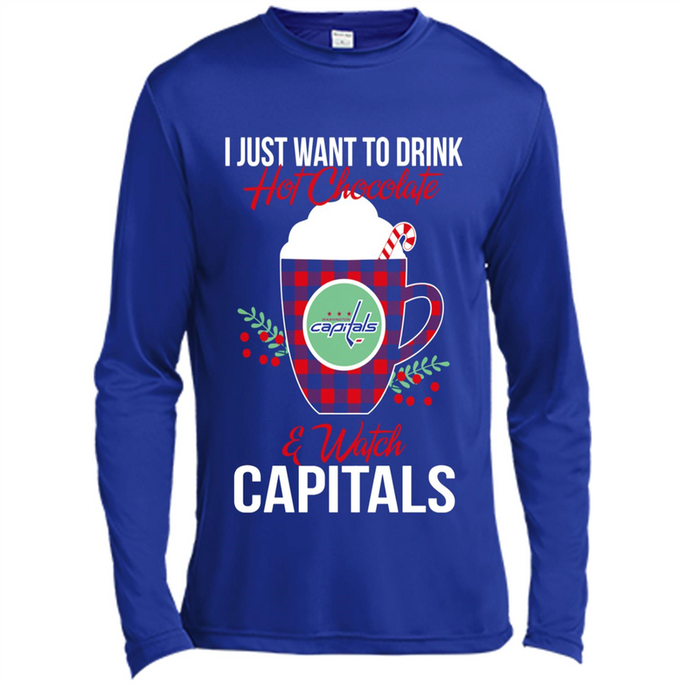 I Just Want To Drink Hot Chocolate & Watch Washington Capitals Ugly Christmas Sweater PINGPONG